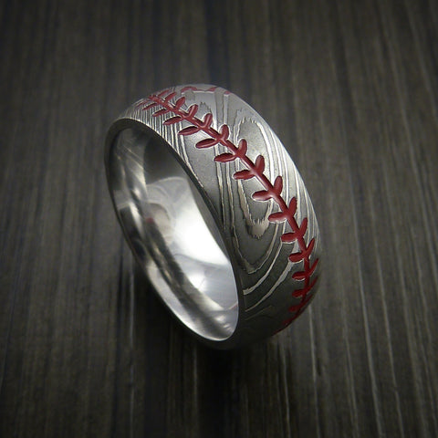 Damascus Steel Baseball Ring with Polish Finish - Baseball Rings
 - 1