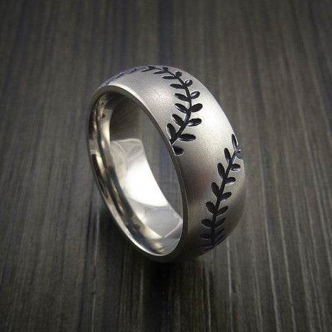 Titanium Double Stitch Baseball Ring with Bead Blast Finish - Baseball Rings
 - 11
