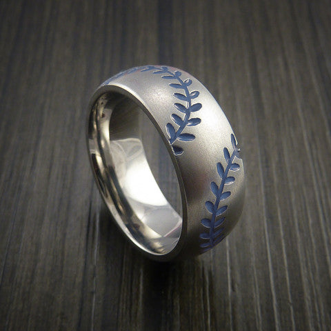 Cobalt Chrome Double Stitch Baseball Ring with Bead Blast Finish - Baseball Rings
 - 6