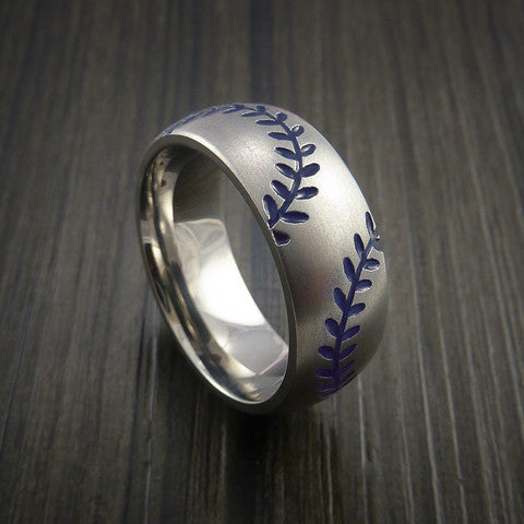 Cobalt Chrome Double Stitch Baseball Ring with Bead Blast Finish - Baseball Rings
 - 8