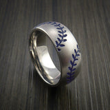 Titanium Double Stitch Baseball Ring with Bead Blast Finish - Baseball Rings
 - 8
