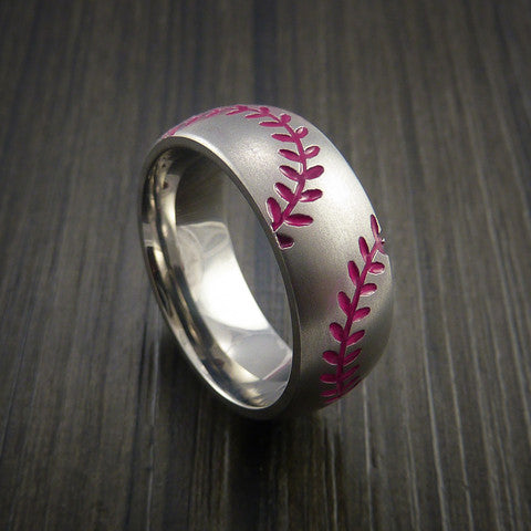 Cobalt Chrome Double Stitch Baseball Ring with Bead Blast Finish - Baseball Rings
 - 10
