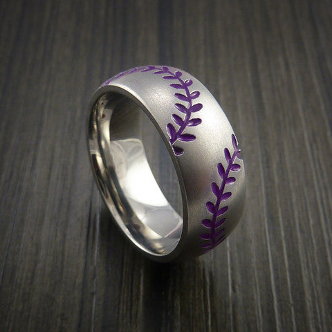 Titanium Double Stitch Baseball Ring with Bead Blast Finish - Baseball Rings
 - 9
