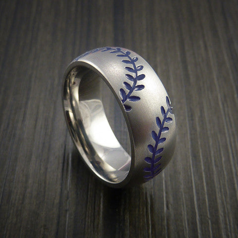 Titanium Double Stitch Baseball Ring with Bead Blast Finish - Baseball Rings
 - 7