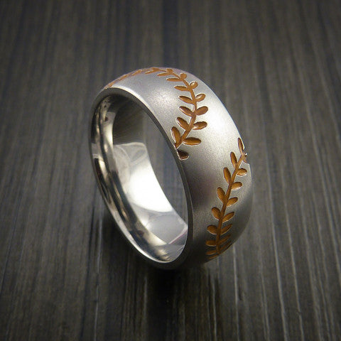 Titanium Double Stitch Baseball Ring with Bead Blast Finish - Baseball Rings
 - 4
