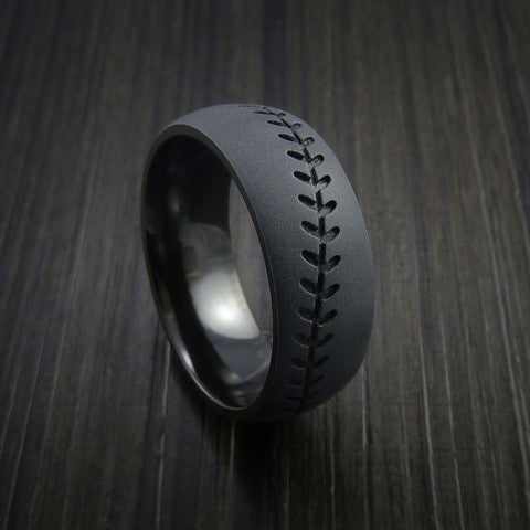 Black Zirconium Baseball Ring with Bead Blast Finish - Baseball Rings
 - 11