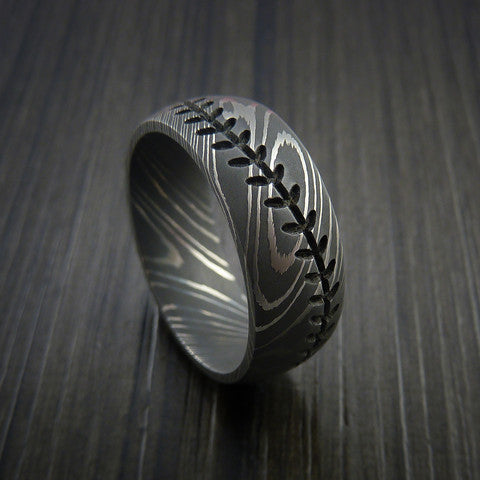 Damascus Steel Baseball Ring with Acid Wash Finish - Baseball Rings
 - 13