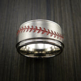 Wide Titanium Baseball Ring With Satin Finish - Baseball Rings
 - 2