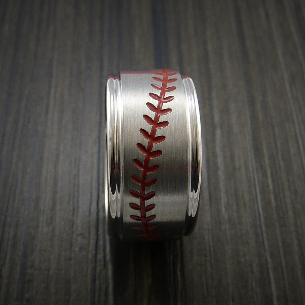 Wide Titanium Baseball Ring With Satin Finish - Baseball Rings
 - 3