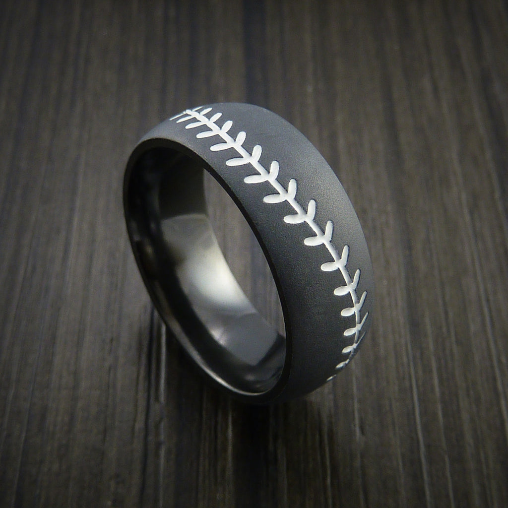 Black Zirconium Baseball Ring with Bead Blast Finish - Baseball Rings
 - 12
