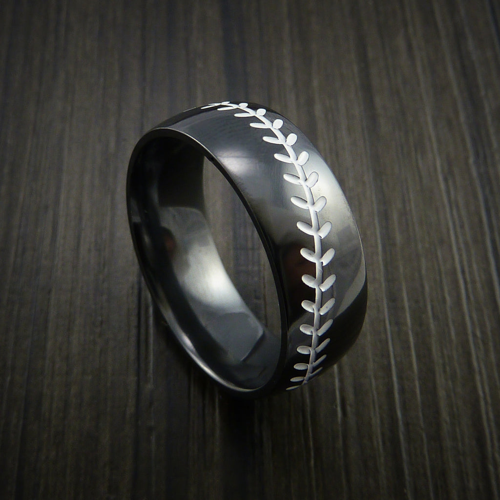Black Zirconium Baseball Ring with Polish Finish - Baseball Rings
 - 13