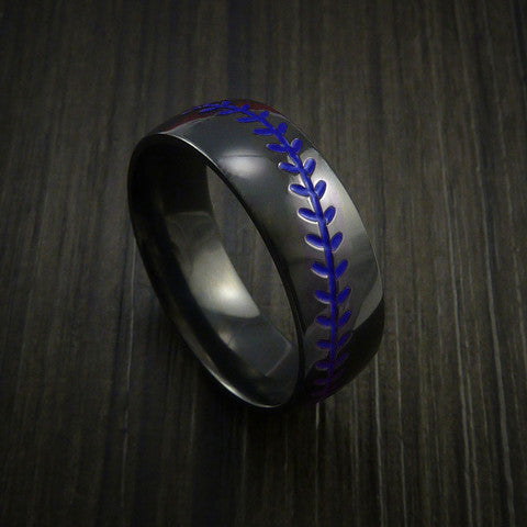 Black Zirconium Baseball Ring with Polish Finish - Baseball Rings
 - 7