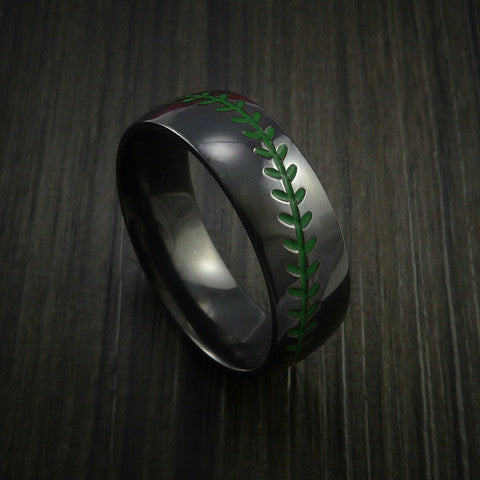 Black Zirconium Baseball Ring with Polish Finish - Baseball Rings
 - 5
