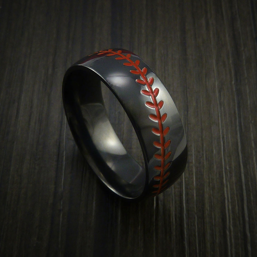 Black Zirconium Baseball Ring with Polish Finish - Baseball Rings
 - 1