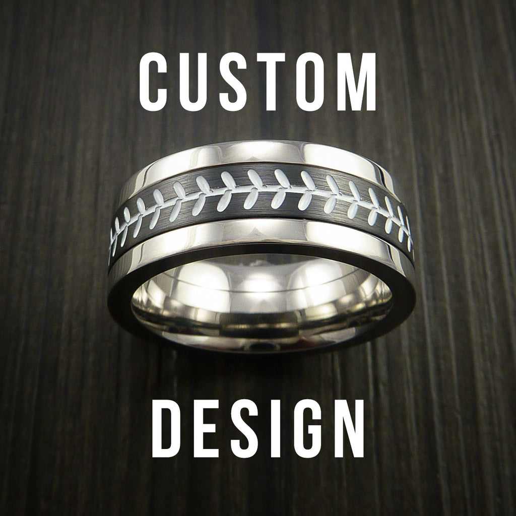 Custom Built Baseball Ring With Two Metals and Custom Stitching Color - Baseball Rings